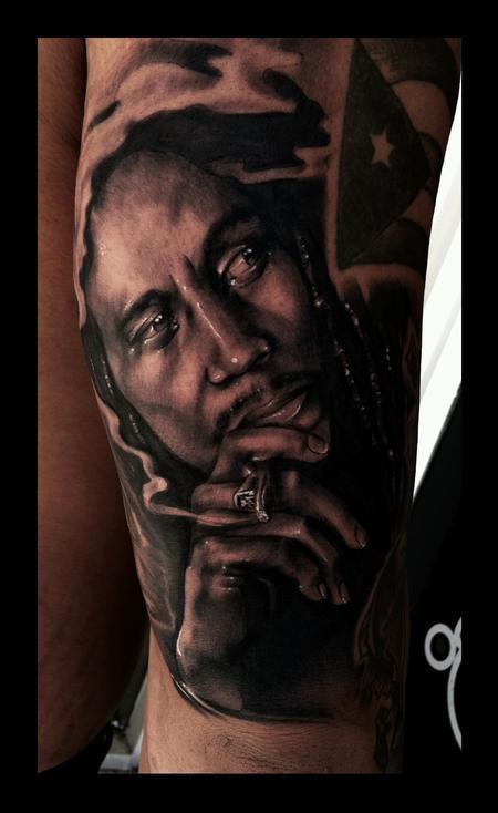 Brent Olson - Bob Marley Black and Grey Portrait Brent Olson Art Junkies Tattoo
